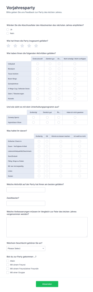 Umfrageformular Für Die Partei Im Vorjahr
