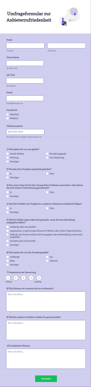 Umfrageformular Zur Anbieterzufriedenheit