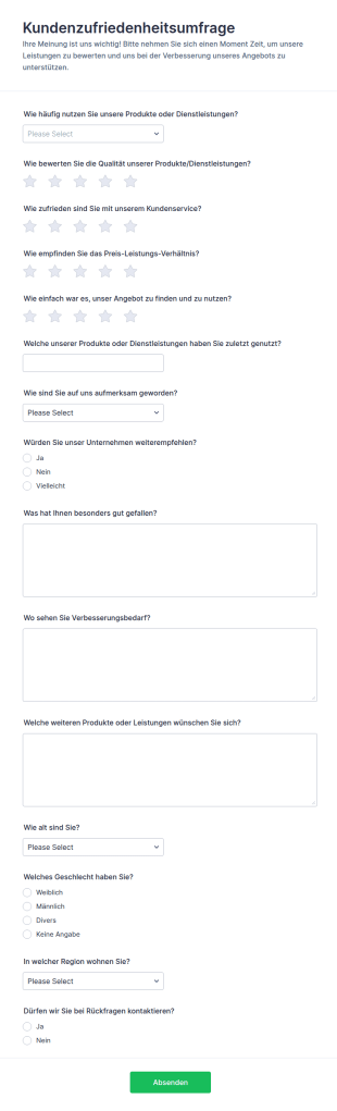 Umfragekatalog Übersicht