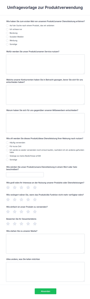 Umfragevorlage Zur Produktverwendung