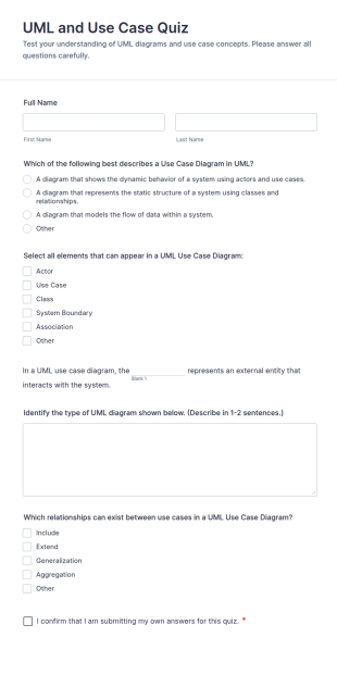 UML And Use Case Quiz Form Template