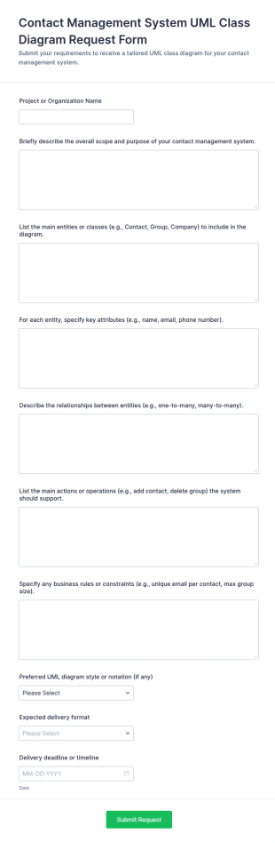 UML Class Diagram Contact Management Request Form Template