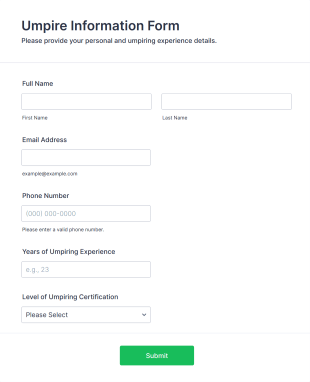 Umpire Information Form Form Template