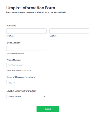 Umpire Information Form Template