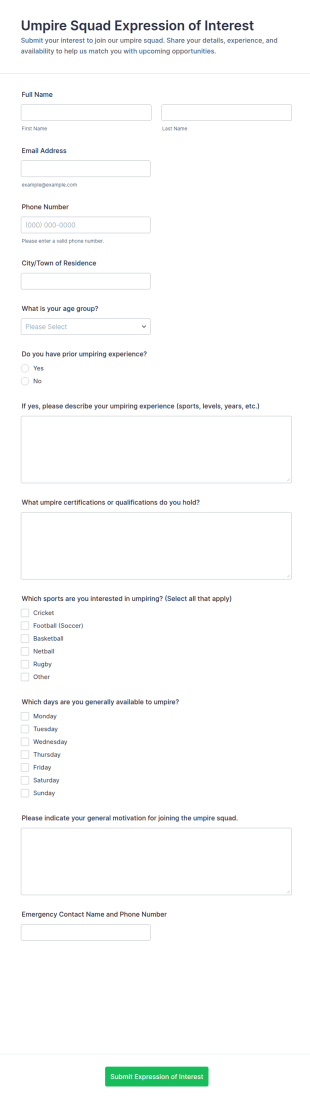 Umpire Squad Expression Of Interest Form Template