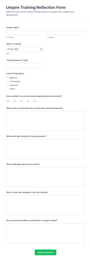 Umpire Training Reflection Form Template
