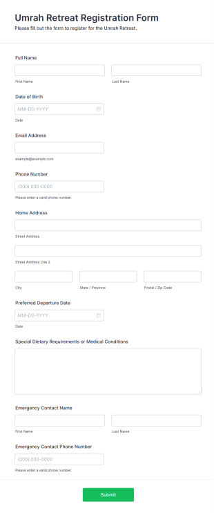 Umrah Retreat Registration Form Form Template
