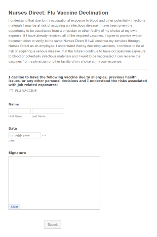 Flu Vaccine Declination Form Template