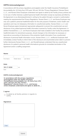 HIPPA Acknowledgment Form Template