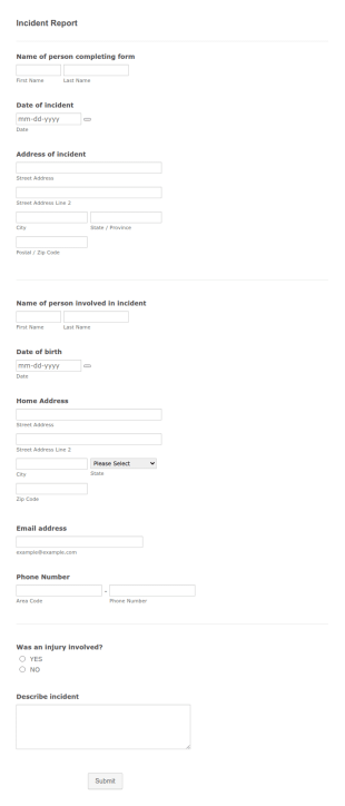 Incident Report Form Template