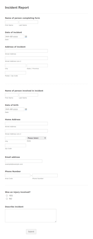 Incident Report Form Template
