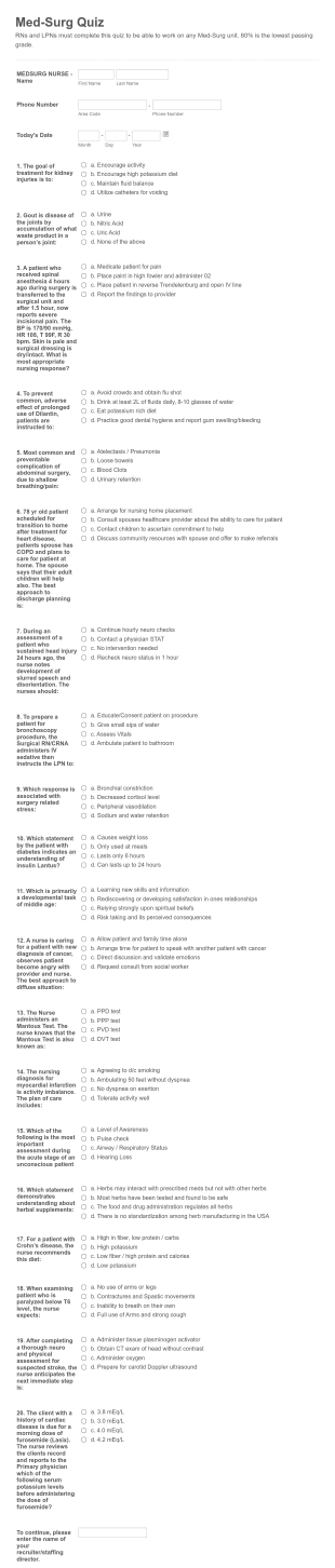 Med Surg Quiz Form Template