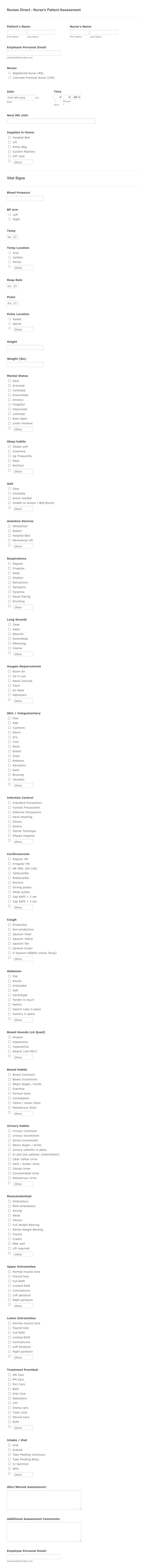 Nurse's Patient Assessment Form Template