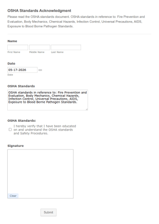 OSHA Standards Form Template