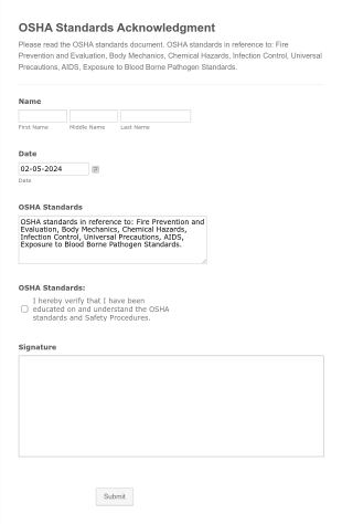 OSHA Standards Form Template