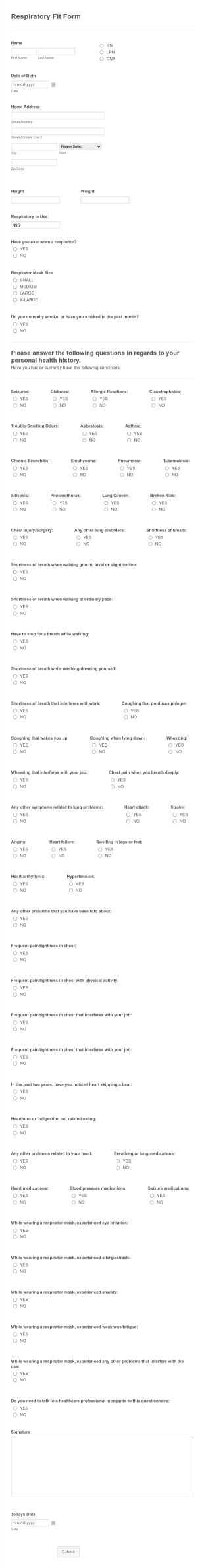 Respiratory Fit Form Template