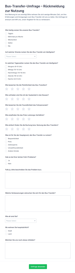 Umstiegsanfrage Für Busverkehr Survey