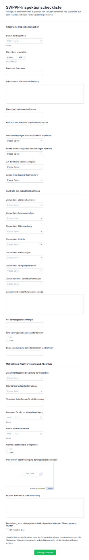 Umweltinspektion Formular