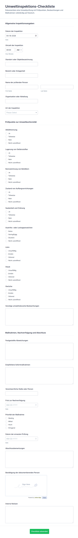 Umweltinspektions Checkliste Formular