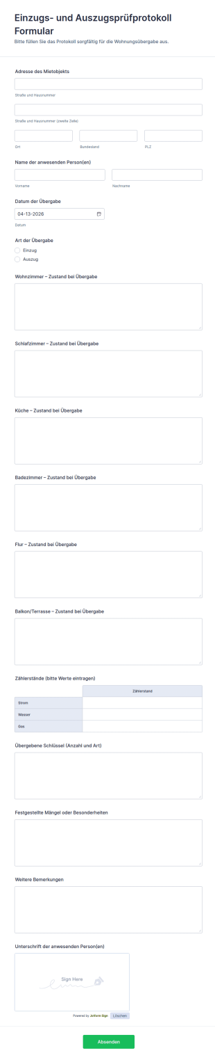 Umzugs Inspektionsformular