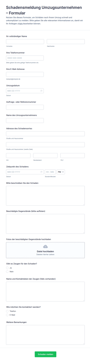 Umzugsunternehmen Schadensmeldung Formular 🚚