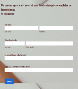 Un Cadeau Spécial Est Reservé Pour Tout Celui Qui Va Completer Ce Formulaire💯