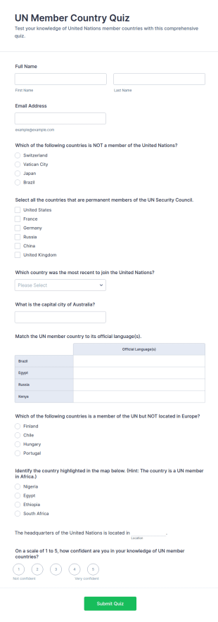 UN Member Country Quiz Form Template