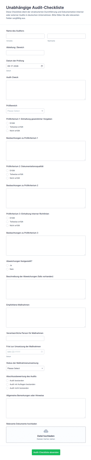 Unabhängige Prüfungs Checkliste