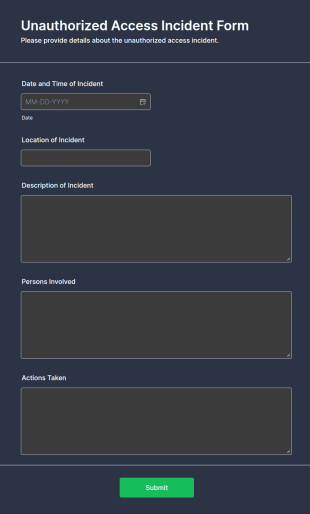Unauthorized Access Incident Form Template