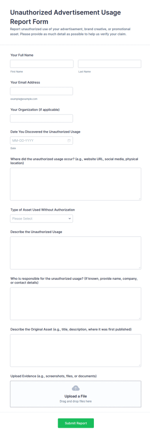 Unauthorized Advertisement Usage Report Form Template