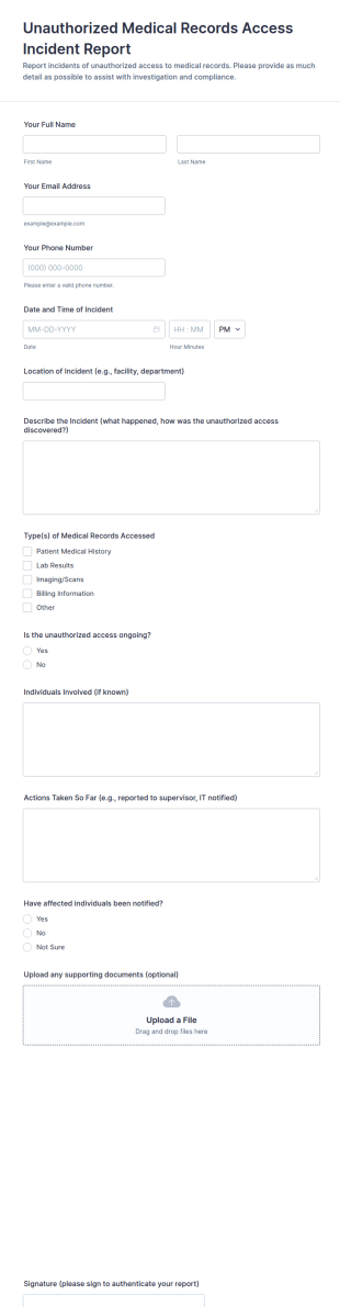 Unauthorized Medical Records Access Incident Report Form Template