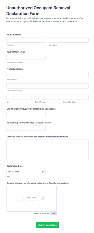 Unauthorized Occupant Removal Declaration Form Template