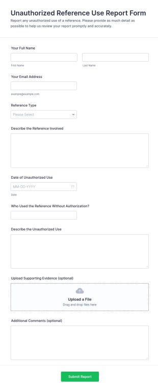 Unauthorized Reference Use Report Form Template