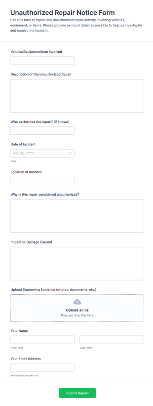 Unauthorized Repair Notice Form Template