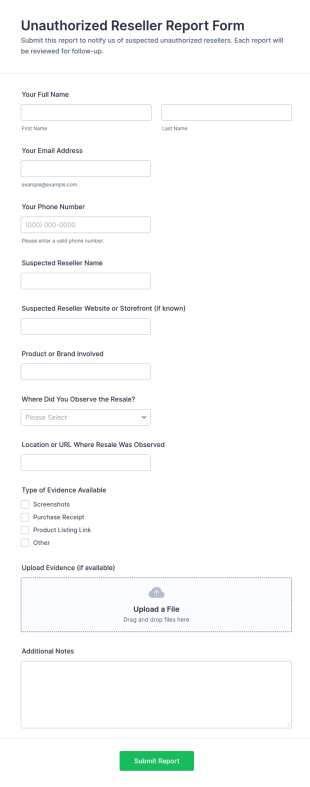 Unauthorized Reseller Report Form Template