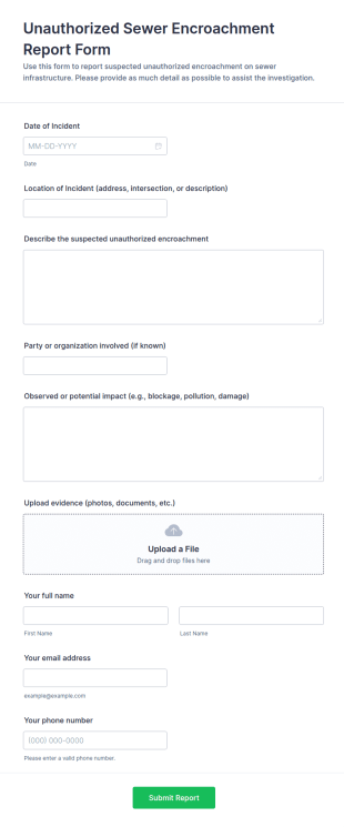 Unauthorized Sewer Encroachment Report Form Template