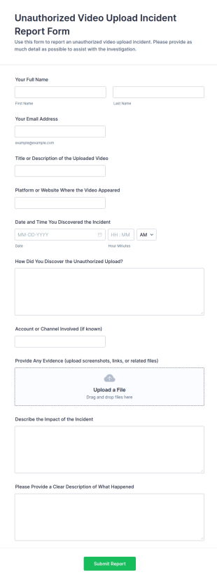 Unauthorized Video Upload Incident Report Form Template