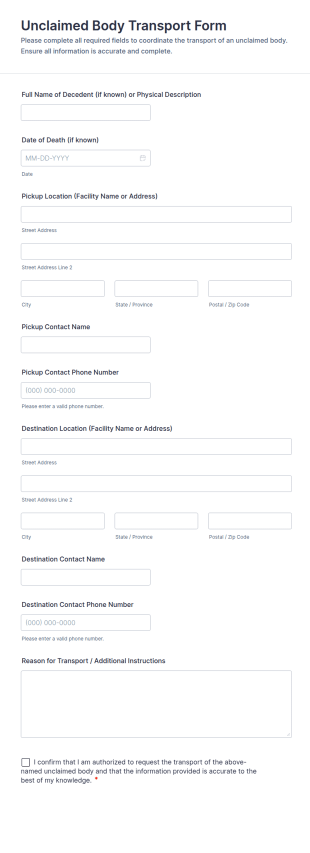 Unclaimed Body Transport Form Template