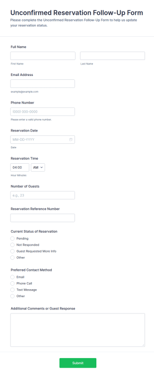 Unconfirmed Reservation Follow Up Form Template
