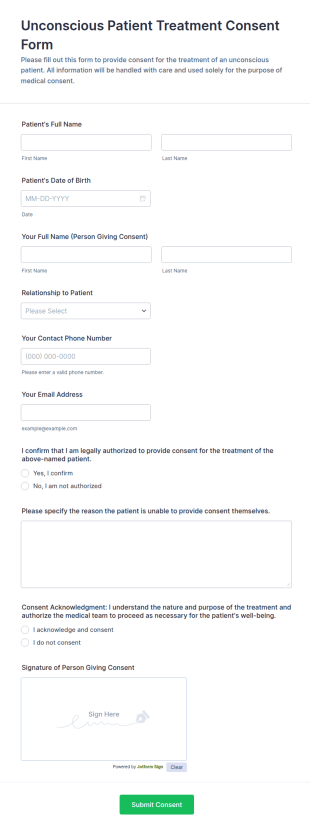 Unconscious Patient Treatment Consent Form Template