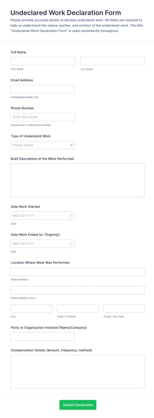 Undeclared Work Declaration Form Template