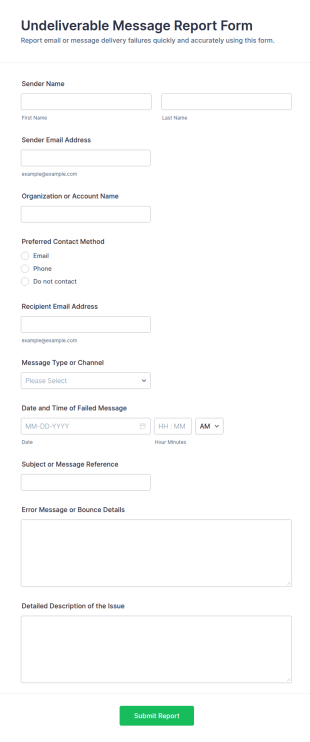 Undeliverable Message Report Form Template