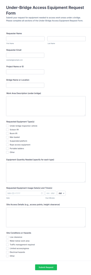 Under Bridge Access Equipment Request Form Template