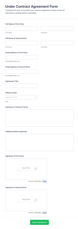 Under Contract Agreement Form Template