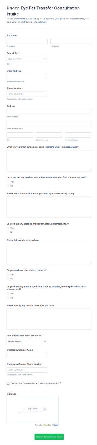 Under Eye Fat Transfer Consultation Intake Form Template
