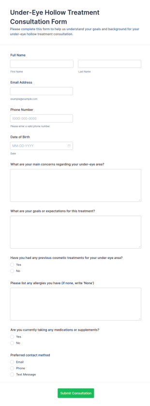 Under Eye Hollow Treatment Consultation Form Template