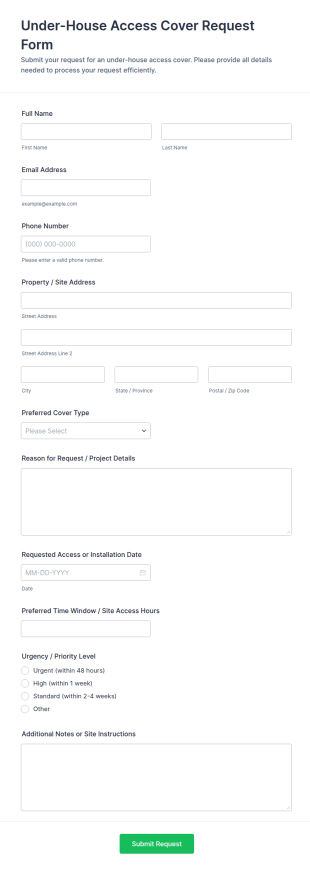 Under House Access Cover Request Form Template