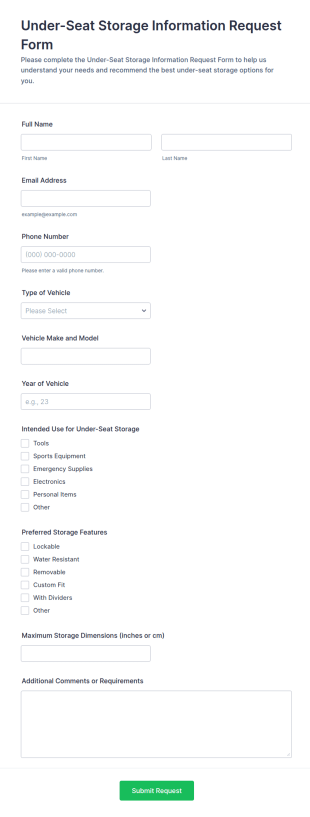 Under Seat Storage Information Request Form Template