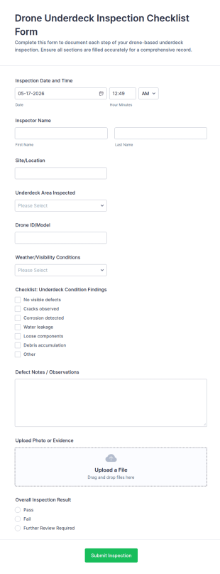 Underdeck Inspection Checklist Form Template