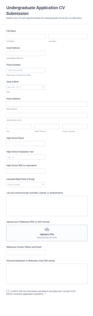 Undergraduate Application CV Submission Form Template